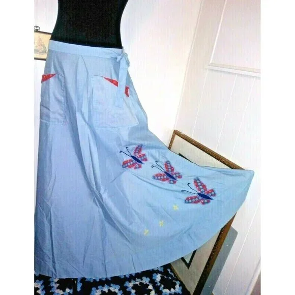 Womens Skirt Boho Peasant Wrap Sz S/M Hand Made Maxi Butterfly patchwork pockets - Picture 1 of 5